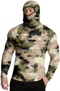 Hooded Sun Shirts for Men - Fishing Hoodies for Men with Hood & Face Mask & Thumb Hole Camouflage Print Long Sleeve UV Protection Shirt Men Breathable Rash Guard Shirt - Hiking,Fishing,Camping,Travel