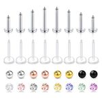 Longita 16PCS Piercing Barbell 16G Surgical Steel & Acrylic Tragus Labret Lip Bars Studs 4/5/6/8mm Jewellery with 3mm Replacement Balls