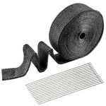 Exhaust Wrap, 15m X 5cm Exhaust Heat Shield Tape with 15pcs 30cm Stainless Steel Cable Ties, Manifold Downpipe Exhaust Pipe Wrap Roll Fiberglass Tape for Car/Motorcycle/Truck (Black)