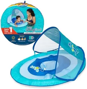 SwimWays Baby Spring Float with Adjustable Canopy and UPF Sun Protection, Blue Lobster