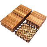 Giantex 27 PCS Interlocking Patio Deck Tiles, 12 x 12in Acacia Hardwood Floor Tiles, Tools Free Assembly, 27 sq. Ft Wood Composite Deck Flooring Pavers for Outdoor & Indoor, Stripe Pattern