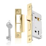 XFORT® 3 Lever Polished Brass Mortice Sashlock 65mm, Door Lock with Key for Internal and External Doors, Door Latch Mechanism and Key Locking Door Security, CE Approved and Fire Rated Protection.