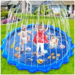 Toddler Toys - Splash Pad, 68"/170cm Sprinkler & Splash Play Mat for Toddlers Dogs, Inflatable Outdoor Sprinkler Pad Wading Pool with 5 Patches for Kids Age 3+, Water Toys for Summer Garden Beach