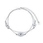 VONALA Evil Eye Bracelet 925 Sterling Silver Hamsa Hand of Fatima Turkish Blue Eye Charm Link Chain Layered Bracelets Religious Protection Jewellery Gifts for Women Girls