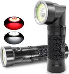 WholeFire T6+COB LED Magnetic Torch 2 Color Lights (Red & White) 4 Modes Rotation Work Light Rechargeable Portable Handheld LED Torches for Dog Walking Hiking Emergency