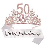 50th Birthday Party Decorations Supplies, 50th Birthday Gifts, 50th Birthday Tiara and Sash,50 & Fabulous Pink Satin Sash,