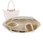 Lckaey tote bag organizer insert for Longchamp le pliage large tote insert felt purse zipper bag organizer beige, L/16.5 * 6.7 * 9.8in
