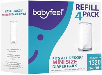 Babyfeel Refills Compatible with DEKOR MINI Diaper Pails | 4 Pack | Exclusive 20% Extra Thickness | Diaper Pail Refills with Powerful Odor Elimination | Powder Scent | Holds up to 1320 Diapers