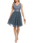 Meetjen Prom Dress for Teens 2024 Knee Length Sequin Dress Tulle A-line Swing Cocktail Party Dress Grey 2XL