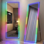 LVSOMT RGB LED Mirror, Full Length Mirror with Lights, 160x55cm Floor Light Up Mirror, Full Body Lighted Mirror, Free Standing x Wall Mounted, Large Full Size Stand up Mirror for Bedroom (Black)