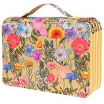 Colored Pencil Case - 200 Slots Pencil Holder with Zipper Closure Twill Fabric Large Capacity Pencil Box Rose Pattern Printing Marker Case Organizer for Artist (Yellow Flower)