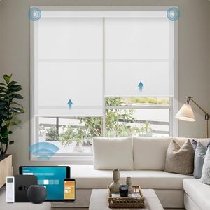 Weffort Motorized Shades Work with HomeKit Over Thread,70% Blackout Light Filtering Blinds for Window, Smart Shades with Remote, APP/Voice Control,Custom up110''Wx148''H,Classic White