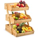 YOPEUC 3 Tier Fruit Basket Wooden Vegetable Rack, Vegetable Basket Bread Vegetables Storage Stand For Kitchen Countertop, Wooden Storage Rack For Kitchen