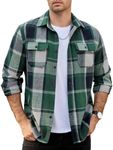 COOFANDY Men's Flannel Jacket Long Sleeve Fleece Lined Plaid Shirts Lightweight Jackets Green