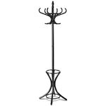 COSTWAY Coat Rack, 12 Hooks Freestanding Clothes Hat Hanger Stand with Umbrella Holder, Solid Wood Display Hall Tree Storage Organiser Unit for Home Bedroom, Hallway, Entryway and Office (Black)