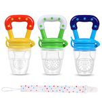 Baby Fruit Feeder JUYOO Weaning Dummies Set Include 3 Pcs Food Feeder Pacifiers with Pacifier Clips Teething Dummy for Babies Infant Toddlers