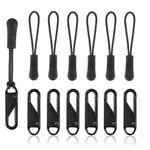 Tyqour 12pcs Zip Pulls, Universal Zipper Pulls Replacement, Paracord Zipper Pull, Zip Puller, Zipper Pull Tab for Jackets, Luggage, Backpacks, Purses, Boots, Pants(2 Styles, Black)