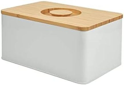 JRENINET Metal Bread Box with Bamboo Cutting Board Lid - Keep Bread Fresh and Store Easily on the Kitchen Counter - The Perfect Bread Container for Storage (14 * 9 * 7 Inches), White