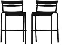 Flash Furniture Nash Commercial Grade Steel Stack Stool, Indoor-Outdoor Bar Stool with 2 Slat Back, Set of 2, Black