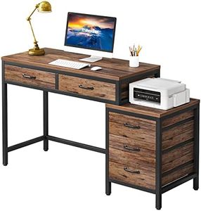 Tribesigns Computer Desk with 5 Drawers, Home Office Desks with Reversible Drawer Cabinet Printer Stand, Industrial PC Desk with Storage, Rustic Study Writing Table Workstation for Small Spaces