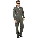 Smiffys Top Gun Deluxe Men's Costume, Top Gun Full Costume Adult Green Jumpsuit, Dog Tags & Sunglasses, Official License Outfit, Official Top Gun Halloween Fancy Dress