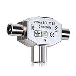 kwmobile 2-Way Aerial Splitter - Cable TV Splitter 2x Coax Plug 2 Male to 1 Female Adapter in Metal Housing - Coaxial Digital Signal Antenna Splitter