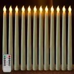 Sequpr 12 Pcs Flameless Taper Candles Flickering with Remote Timer, Battery Operated Taper Candles, 11 inches Led Candlesticks for Christmas, Thanksgiving, Church, Wedding Decorations(Ivory)