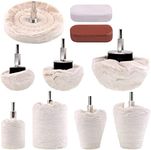 M-Aimee 10Pcs Buffing Polishing Wheels with Polishing Compounds Kit, White Flannelette Polishing Mop Wheel Cone + Column + Mushroom + T-Shaped Polishing Wheel Grinding Head with 1/4 Handle