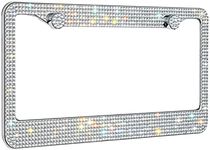 Crystal Bling License Plate Frames for Women - 1 Pack Handcrafted Acrylic Bedazzled Cover, Clear Crystal Stainless Steel Girly Queen Sparkle License Plate Frame Cute Diamond Shiny Black Sparkly Cover