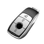 JVCV® Premium Soft TPU Leather Pattern Key Cover Compatible with Benz E Series Smart Key (Silver)