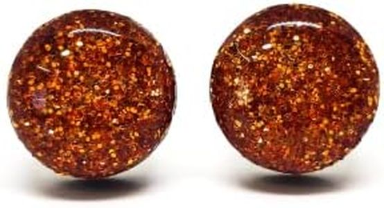 Stud Earrings, Sparkle, 10 mm, Handmade, Stainless Steel Posts for Sensitive Ears Stud for Women Men Girls (Terracotta Orange Sparkle)