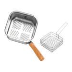 HEVASNEK Small Stainless Steel Deep Fryer Pot with Basket & Lid – Mini Oil-Saving Tempura Frying Pot for French Fries, Chips, Fish, Chicken – Stove Top Home Kitchen Deep Fry Cookware.