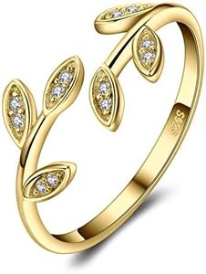 JewelryPalace Ajustable Hoja de Olivo Anillo Mujer Plata de Ley 925 Oro 14k, Jardín Anillo Abierto Sencillo Circonita, Anillo Niña Elegante Piedra Preciosa, Regalo Anillo Promesa Joyas de Mujer