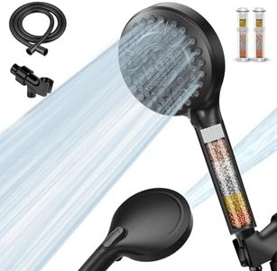 Handheld Shower Head with Filter, High Pressure 10 Spray Modes and Power Wash Mode for Cleaning, Include 3 Replaceable Filter Reduce Chlorine Soften Hard Water, Shower Head with Hose, (Matte Black)