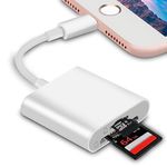 Sd Card Reader for iPhone iPad Camera,Dual Card Slot Memory Card Reader Supports SD and TF Card Trail Camera Viewer Sd Card Adapter Portable Micro Sd Card Reader No Application Required Plug and Play