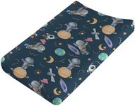 Cartoon Outer Space Galaxy Ship Astronaut Changing Pad Covers Cute Spaceman Moon Stars Changing Table Sheets for Boy Girl Soft Stretchy Snug Fitted Diaper Change Table Pad Covers Mats 32''x16''