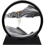 HAOWANWW Flowing Sand Painting Moving Sand Art Picture Round Glass 3D Hourglass Deep Sea Sandscape Painting Artistic in Motion Display with Frame Base Liquid Kid's Desktop Sand Art Toys(Black,7inch)