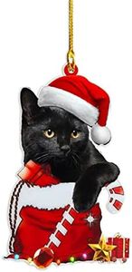 Black Cat Christmas Halloween Ornament - Cute Black Cat Xmas Decor Tree Hanging Tree Topper- 2022 Christmas Ornament - Car Hanging Ornaments (Cat Red Hat)