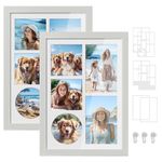 SONGMICS Picture Frames with 6 Mats, Set of 2 Multi Photo Frames, Collage Frame, 4x6 or 4x4 photos, Non-Trace Nails, 36.5 x 26 cm, Rustic White RPF024W02