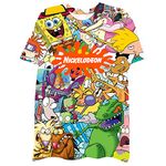 Nickelodeon Mens 90s Cartoon Shirt - Rugrats Hey Arnold Ren & Stimpy Rocko's Modern Life Sublimated Allover Print T-Shirt (White, Large)