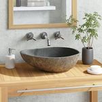 Bathroom Basin, Bathroom Vessel Sink Vanity Basin Counter Top Hand Wash Sink Basin River Stone Oval 37-46 cm