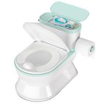 CheerTry 2-In-1 Toddler Potty Training Toilet - Larger Potty Chair & Detachable Training Seat for Boys & Girls Ages 1-3 with Flushing Sound, Wipes Storage, Toilet Paper Holder - Cyan