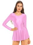 iiniim Women's Figure Ice Skating Dress Long Sleeve Mock Neck Skirted Gymnastics Leotard Dresses Pink L