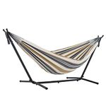 Rope Camping Hammock with 8.5 FT Portable Steel Stand Space Saving Folding T Style Stand Heavy Duty 330 Pound Capacity for Outdoor Patio Lawn Indoor