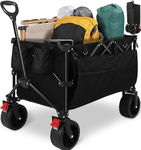 Aptliton Festival Trolley, 200L Folding Trolley Cart, 150kg Heavy Duty Pull Along Wagon with Solid Wheel and 3 Pockets for Outdoor Camping Beach Garden Picnic and Transport, Black