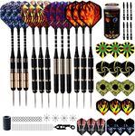 WELLFORM Darts Metal Tip Set, Steel Tip Darts Set 22g and 28g Professional Darts for Dartboard with Darts Guide and Darts Case, Aluminum Shafts, Brass Barrels, Extra Dart Flights, Dart Sharpener,etc.