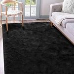 Terrug Super Soft Shaggy Fluffy Rugs for Kids Room, Home Decor Area Rugs 4x6 Feet for Bedroom, Cute Plush Rugs for Girls Bedroom Dorm, Non-Slip Carpet for Living Room (4X6 Feet, Black)