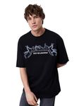 The Zoo Zoo Store Rock Band Oversized Loose Baggy Fit Drop Shoulder Half Sleeves Cotton Heavy Premium Fabric T-Shirt for Men | Metalica | Black | Small