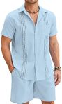 COOFANDY Men 2 Piece Linen Set Short Sleeve Cuban Sets Summer Beach Shirt and Shorts