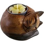 Something Different Curled Cat Wooden Tealight Holder Handcrafted